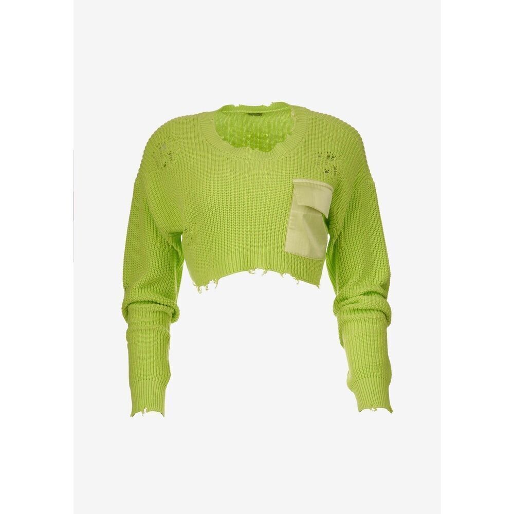 SER.O.YA Cropped Devin‎ Sweater Lime Green Cotton Knot L/S Distressed Top Sz XS